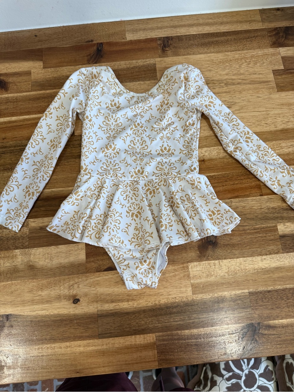 SweetHoney White and Gold Long-Sleeve Peplum Bodysuit 2T